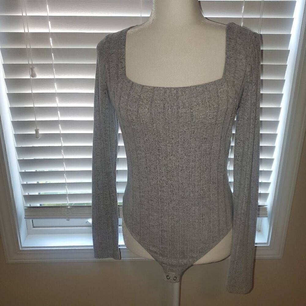 Express OneEleven Gray Soft Square Neck Bodysuit Size Medium